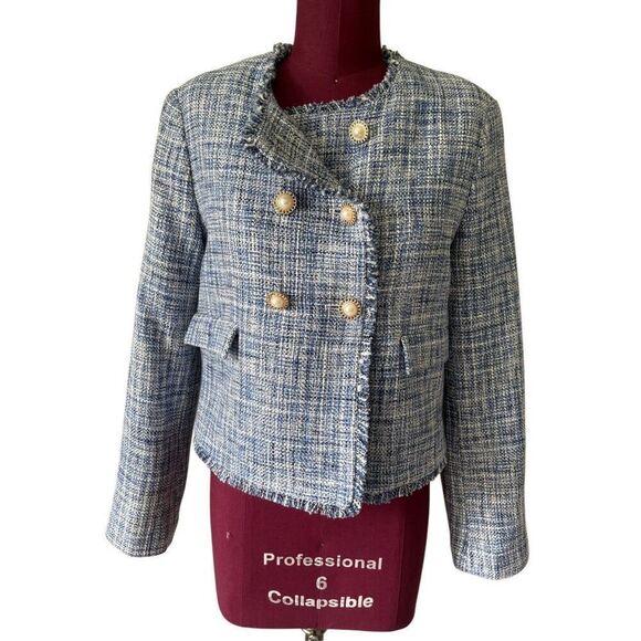 Anthropologie Maeve Double Breasted Tweed Jacket size 4 Blue - Picture 7 of 16